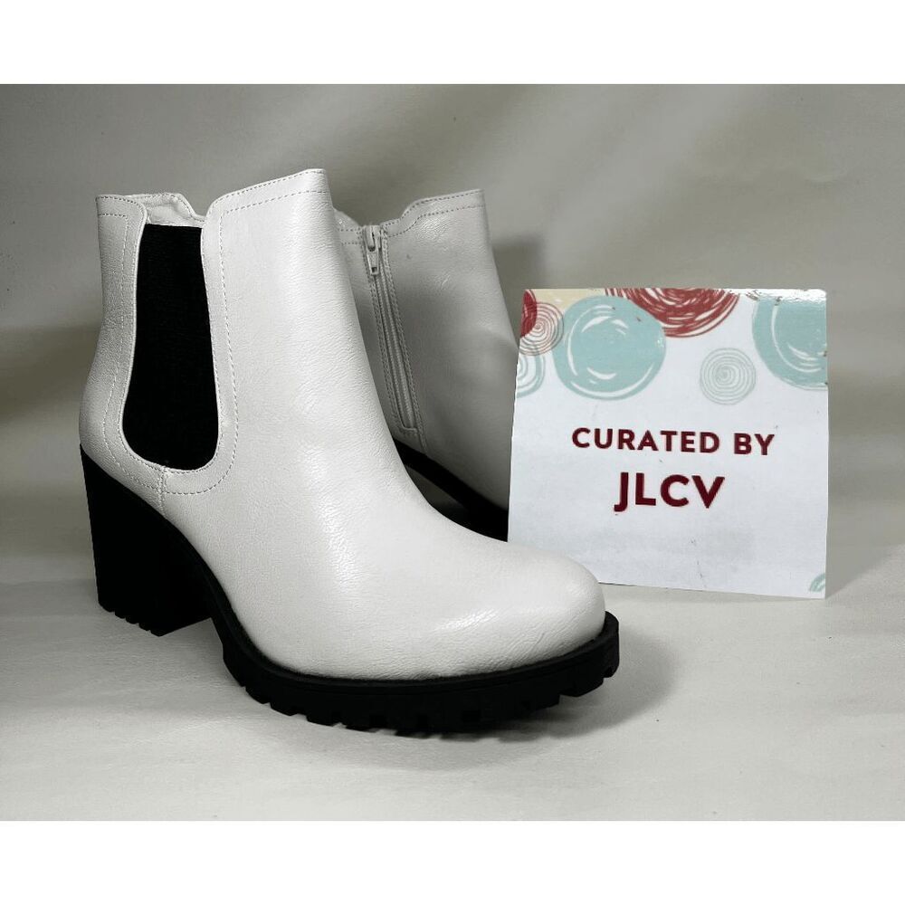 Sun + Stone Women's Morghan Lug Sole Block Heel Boots - White 9.5M